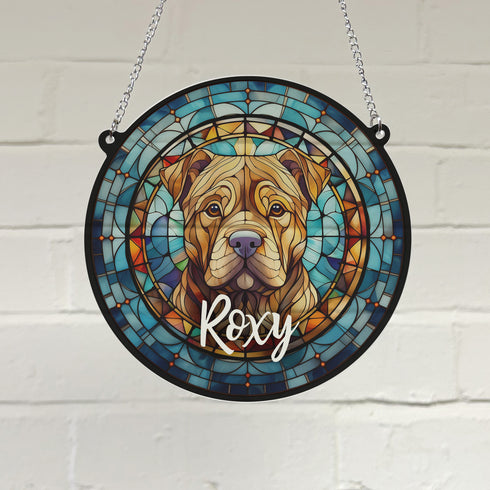 Shar Pei Personalised Stained Glass Effect Suncatcher